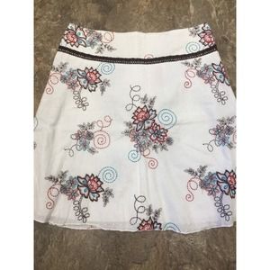 HeartSoul Sz 7 White Floral Embroidered Cotton Skirt Lined Flowers Casual